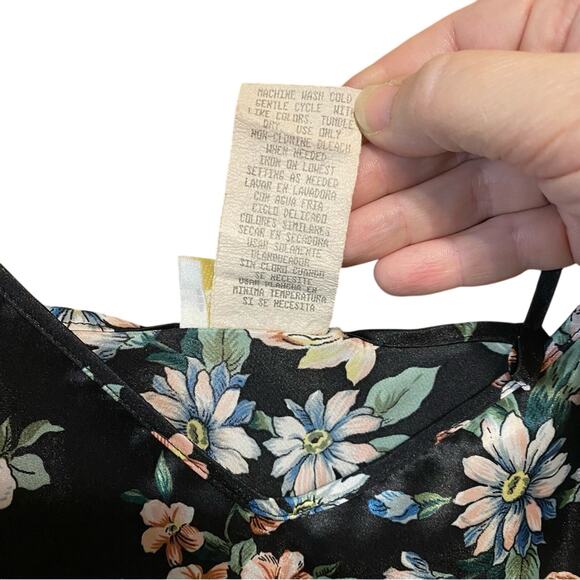 Vintage Dentelle Satin Floral Black Slip Dress night gown medium USA made - Picture 6 of 9